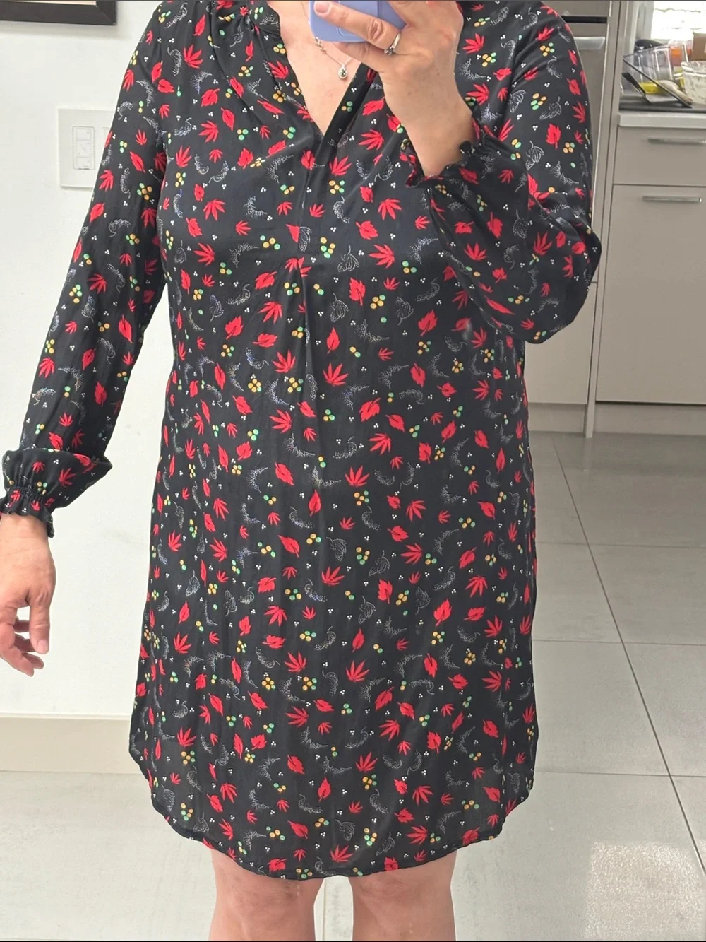 Zadig & Voltaire Black Long-Sleeve Shift Dress with Red Floral Print - Picture 3 of 12
